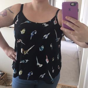 Black tank top with birds